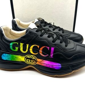 Gucci Black Rhyton Rainbow Metallic Iridescent Holographic Logo Sneakers 10/43